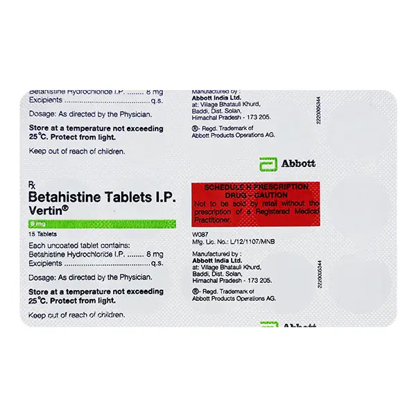 Vertin 8mg Tablet